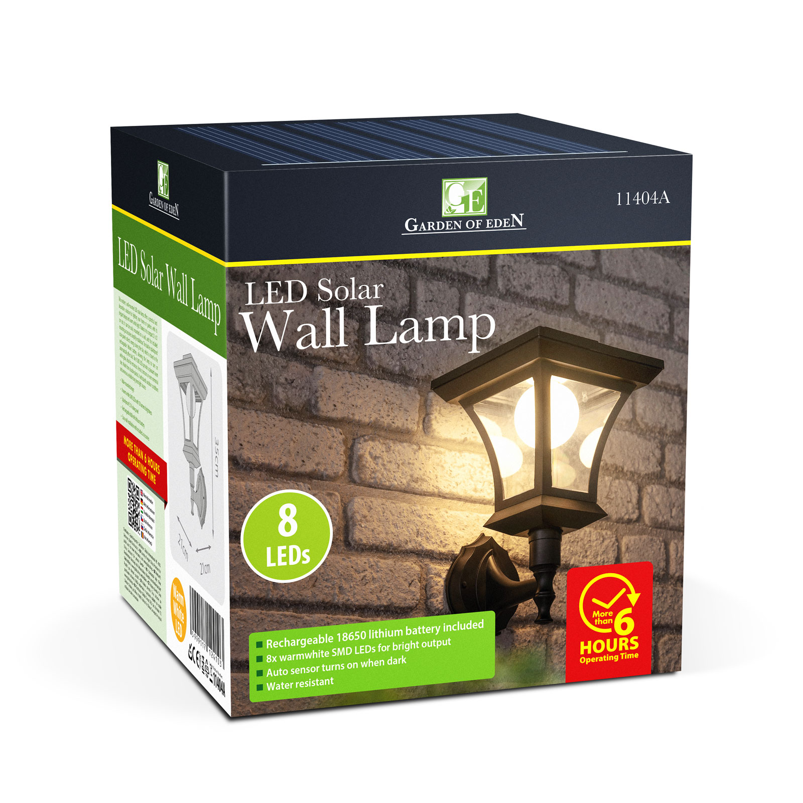 LED-es szolár lámpa - fali - 21 x 21 cm - 8 LED - fekete - melegfehér - Image 5