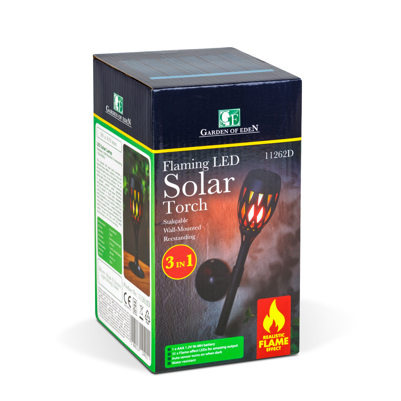 LED-es szolár lámpa - leszúrható / fali / szabadonálló - lángeffekt - 12 sárga LED - 90 x 410 mm - Image 6